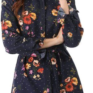 Women's Vintage Polka Dots Shirt Dress Floral Tie Belt Button Down Size Large